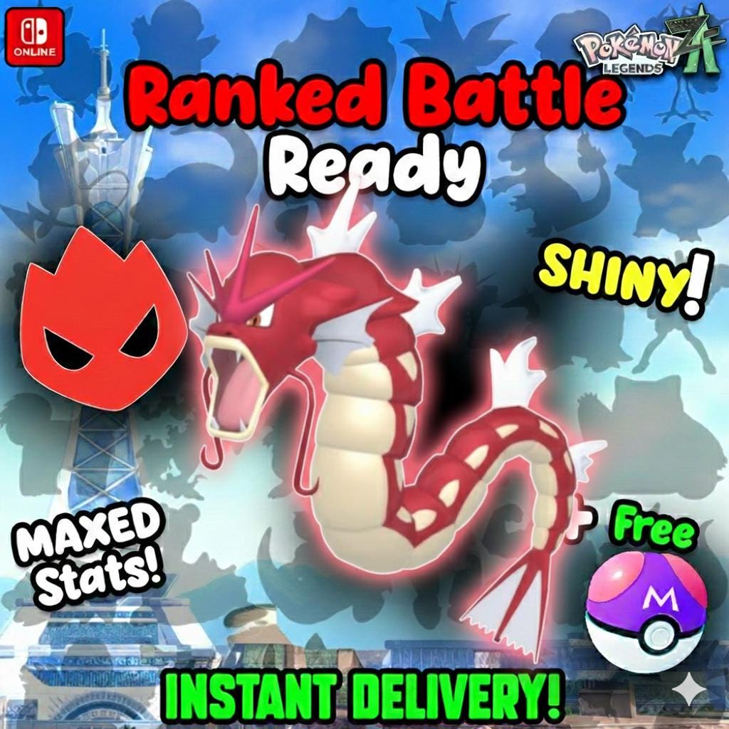 Foto de la carta Pokémon Shiny Alpha Gyarados para Pokémon Legends ZA Legend ZA Equipo 6IV Mega Evolución Listo para el Combate Intercambio Personalizado Pokédex