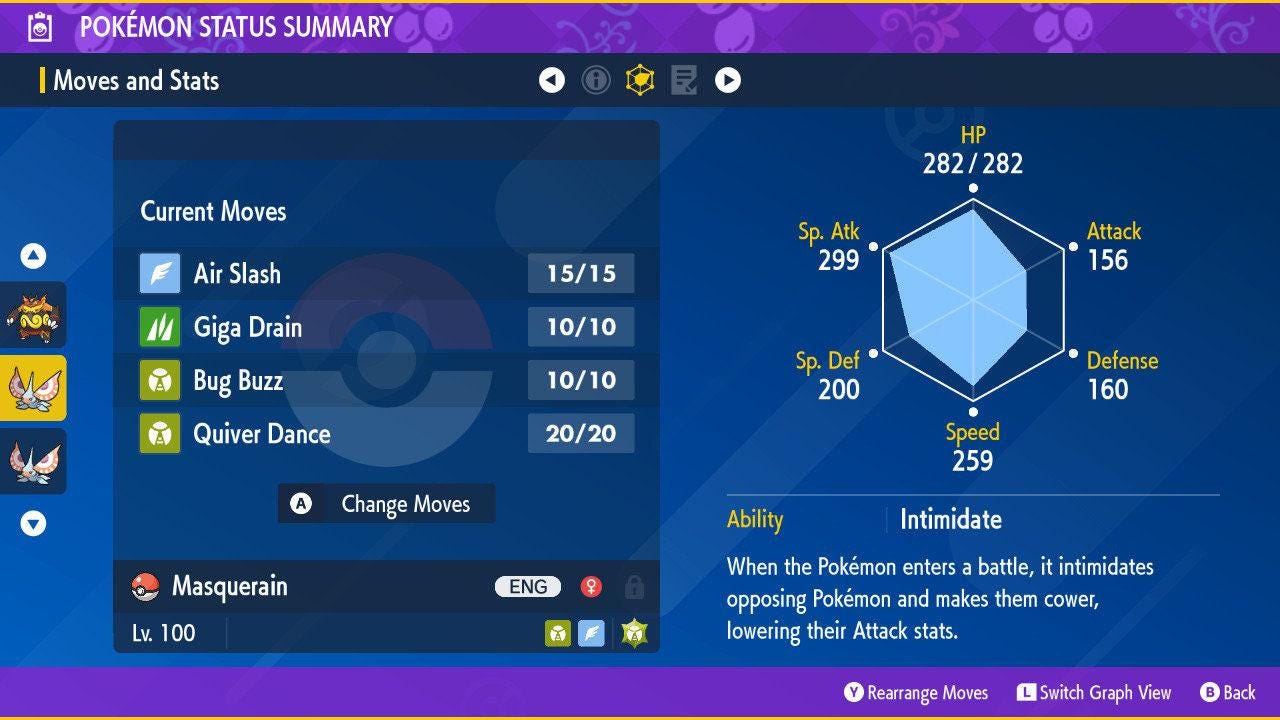 Foto de la carta Pokémon MASQUERAIN variocolor Pokémon Escarlata y Púrpura 6IV competitivo listo para la batalla 2