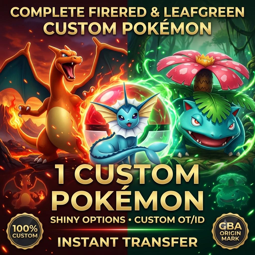 CUSTOM SHINY POKEMON FireRed LeafGreen Pokopia Ready Any Species Battle Ready 6IV Custom Ot Trainer Name Home Transfer Switch 2 Fast Deliver – Custom Pokémon Pokémon card photo