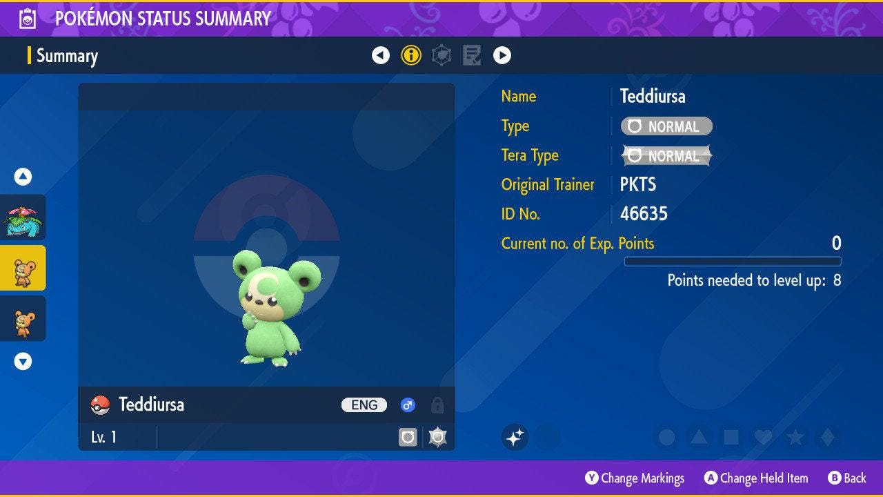 Shiny TEDDIURSA Pokémon Scarlet Violet 6IV Competitive Battle Ready Pokémon card photo
