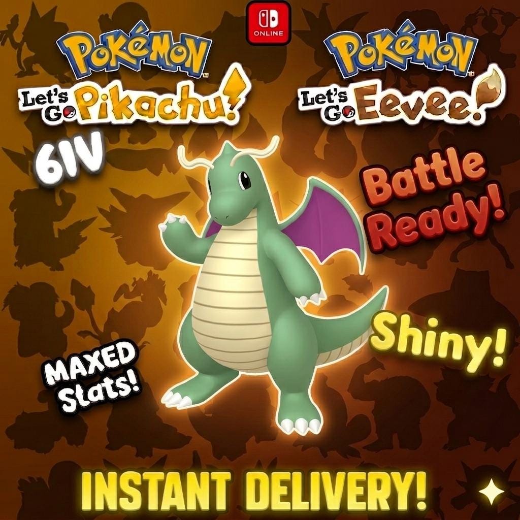 SHINY 6IV Dragonite Pokémon Lets Go Pikachu Eevee 6IV Competitive Battle Ready – Pokémon Let's Go Pokémon card photo