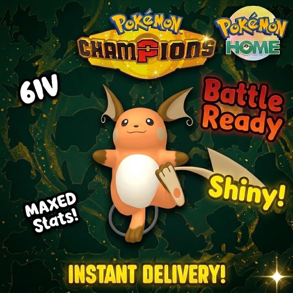 Shiny Raichu Pokémon Champions 6IV Competitive Battle Ready Pokémon card photo