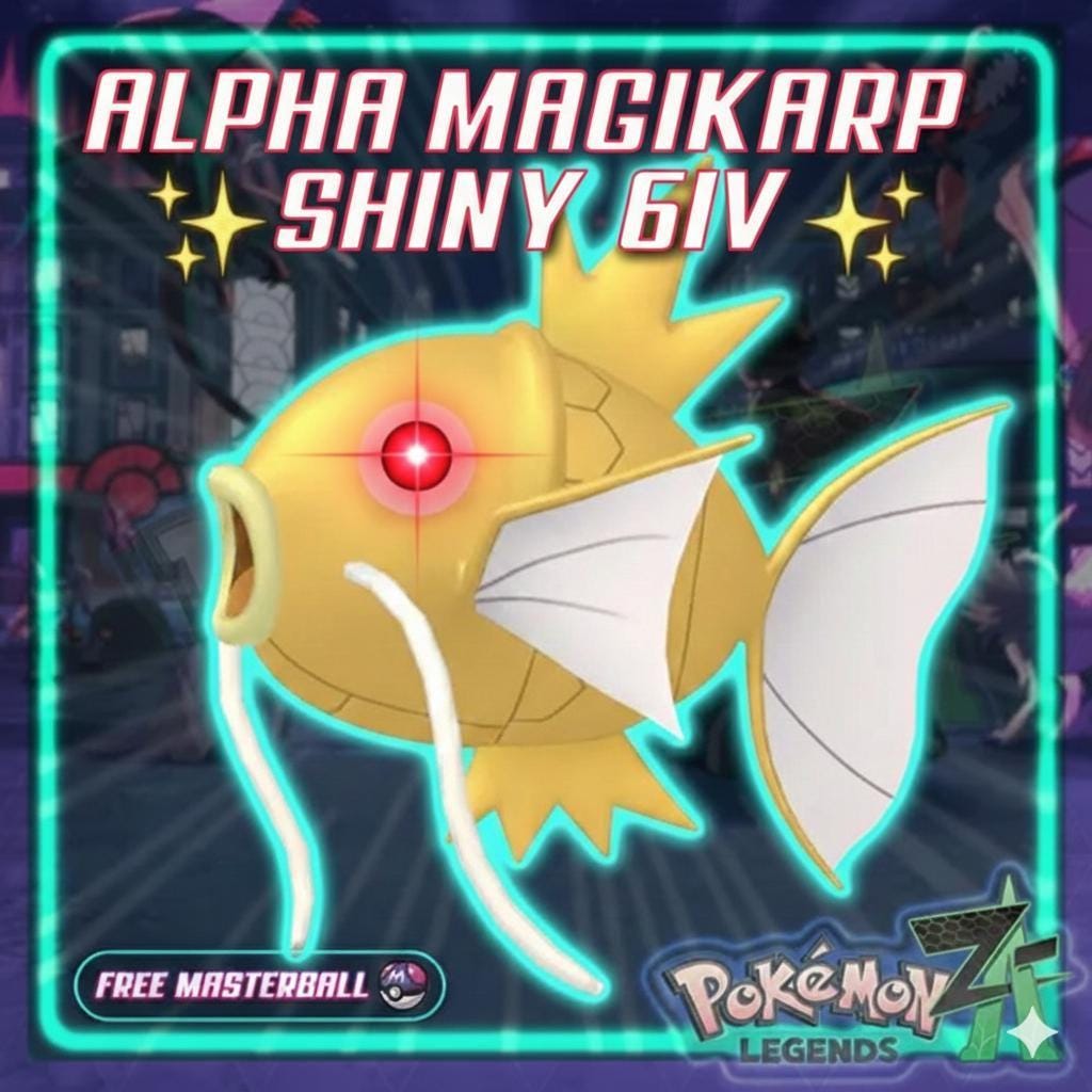 Pokemon Za Lvl 5 Adamant SHINY ALPHA 6IV Magikarp Pokémon Legends ZA 6IV Competitive Battle Ready Pokémon card photo