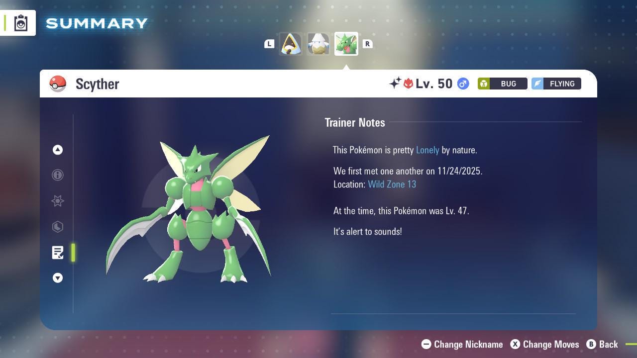 Shiny Alpha Scyther Pokémon Legends ZA 6IV Competitive Battle Ready Pokémon card photo 4