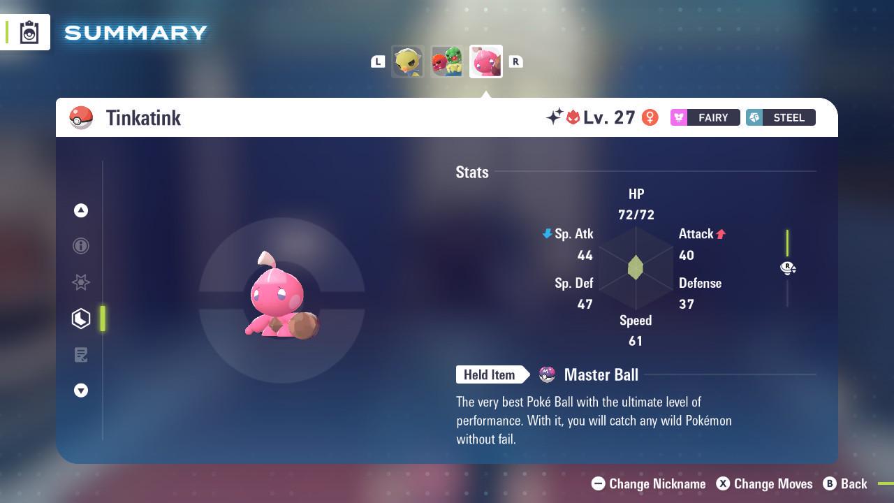 Foto de la carta Pokémon Shiny Alpha Tinkatink Pokémon Legends ZA 6IV Listo para la Batalla Competitiva