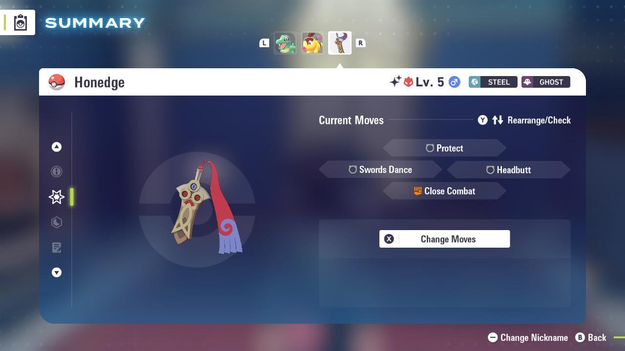 Pokemon Za Lvl 5 Adamant SHINY ALPHA 6IV Honedge Pokémon Legends ZA 6IV Competitive Battle Ready Pokémon card photo 4