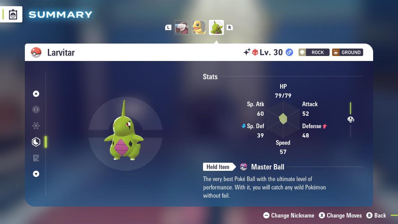 Foto de la carta Pokémon Larvitar Shiny Alpha Pokémon Legends ZA 6IV Competitivo Listo para la Batalla 2