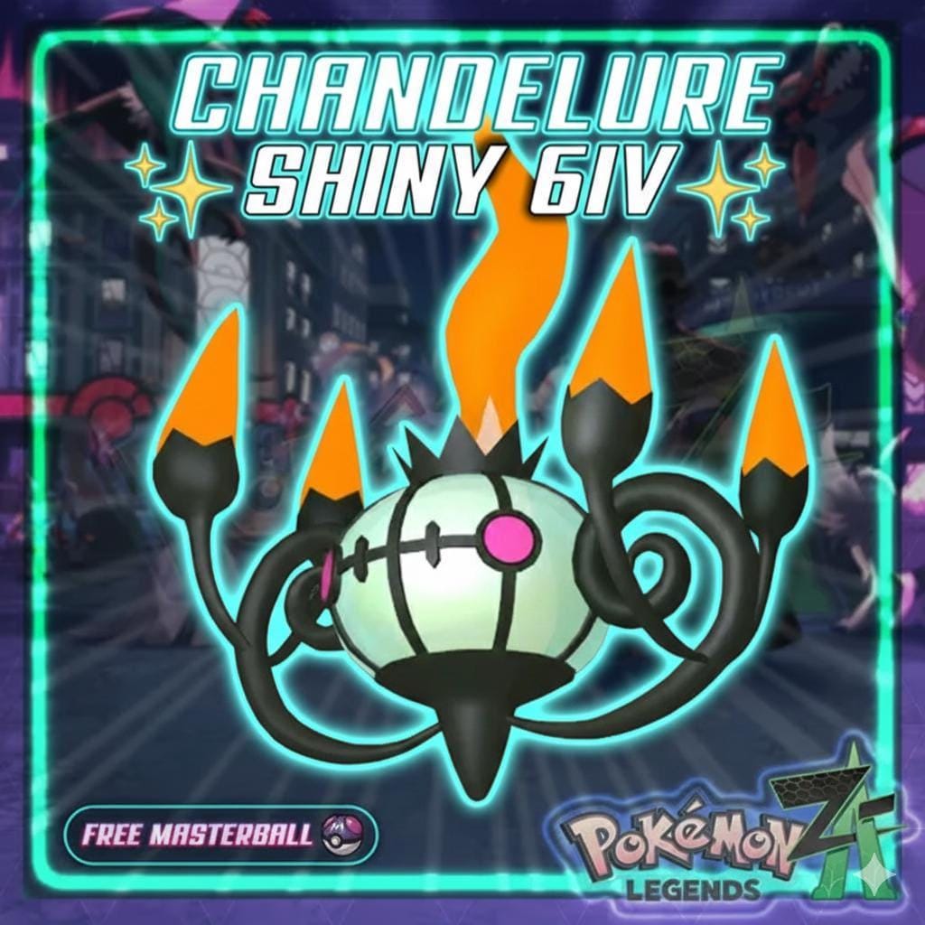 Foto de la carta Pokémon Shiny CHANDELURE Pokémon Legends ZA 6IV Competitivo Listo para la Batalla