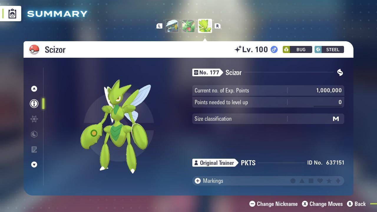Foto de la carta Pokémon SCIZOR variocolor Pokémon Legends ZA 6IV listo para la batalla competitiva 3