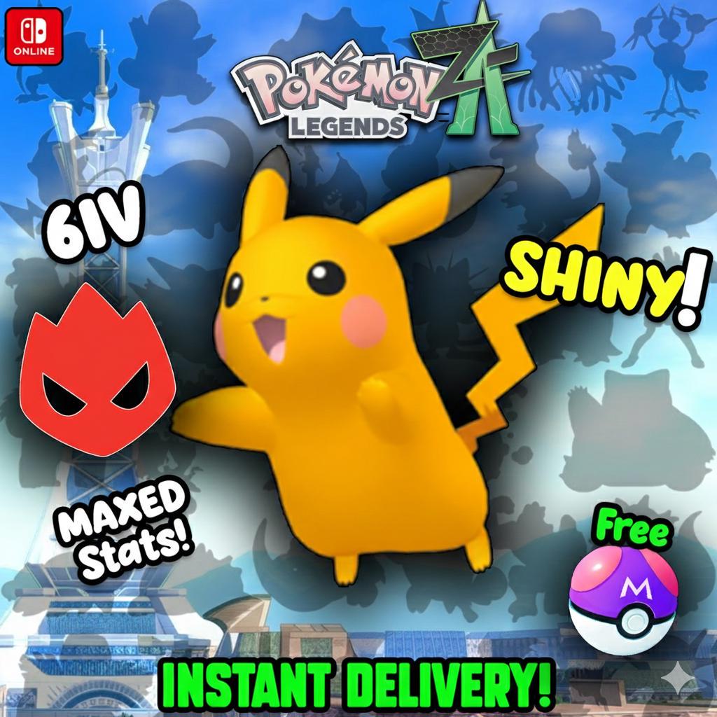 Pokemon Za Lvl 5 Timid SHINY ALPHA 6IV Pikachu Pokémon Legends ZA 6IV Competitive Battle Ready Pokémon card photo