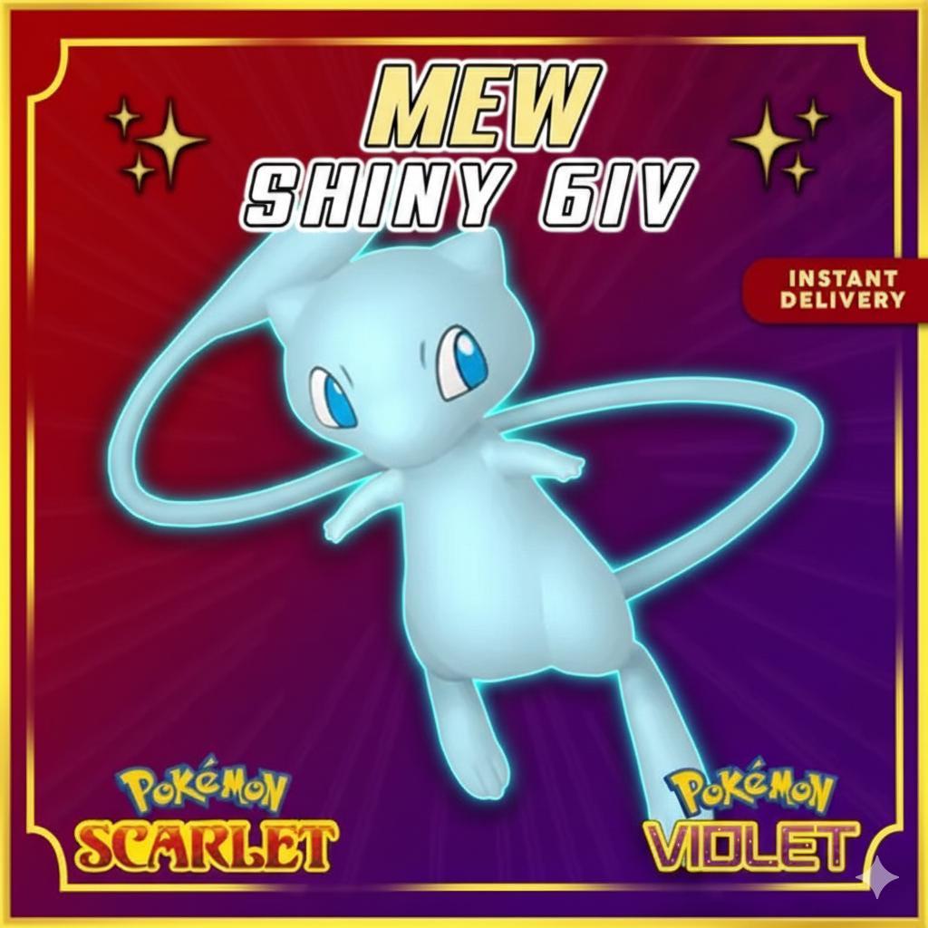 Shiny MEW Pokémon Scarlet and Violet 6IV Pokemon Mythical Pokemon Competitive Battle Ready + EVs Free Shiny Pokémon card photo