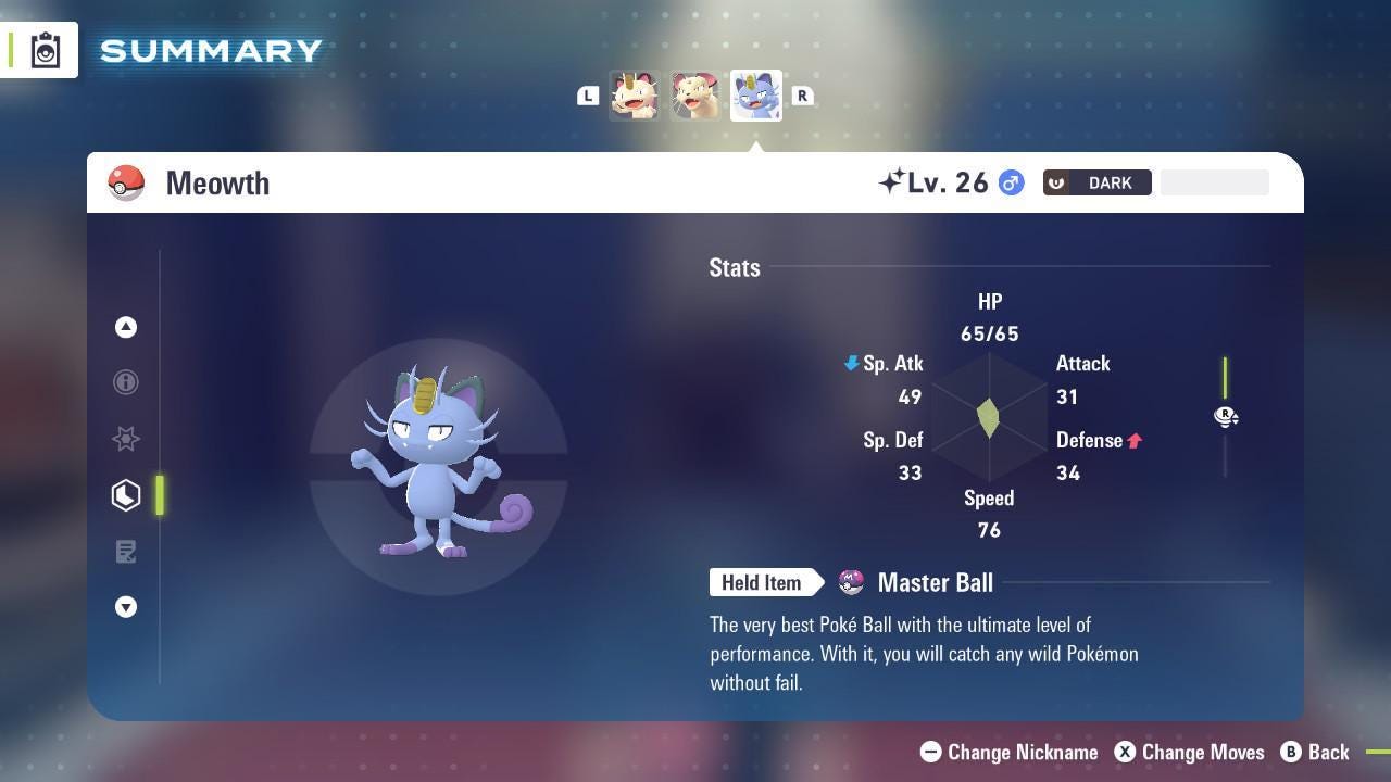 Shiny Alolan Meowth Pokemon Legends ZA Mega Dimension DLC 6IV Competitive Battle Ready Pokémon card photo