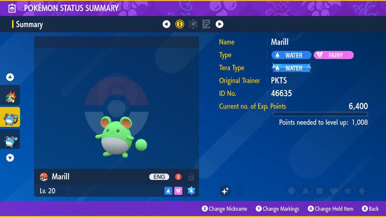 Shiny MARILL Pokémon Scarlet Violet 6IV Competitive Battle Ready Pokémon card photo