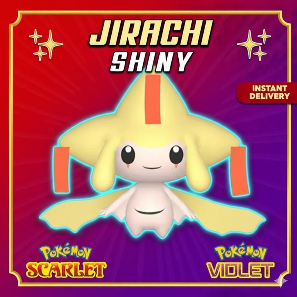 Shiny JIRACHI Pokémon Scarlet and Violet 6IV Pokemon Mythical Pokemon Competitive Battle Ready EVs Free Shiny Pokémon card photo