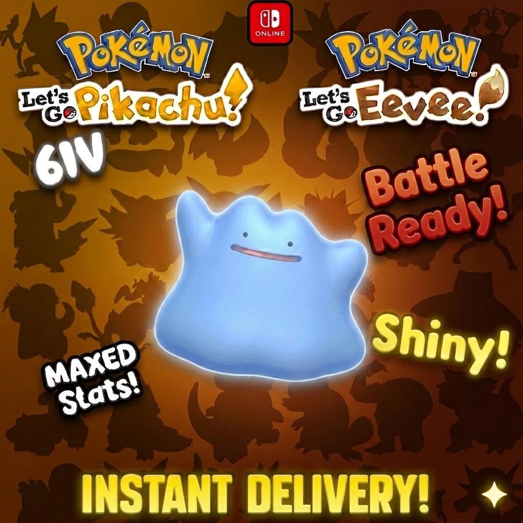 SHINY 6IV Ditto Pokémon Lets Go Pikachu Eevee 6IV Competitive Battle Ready – Pokémon Let's Go Pokémon card photo