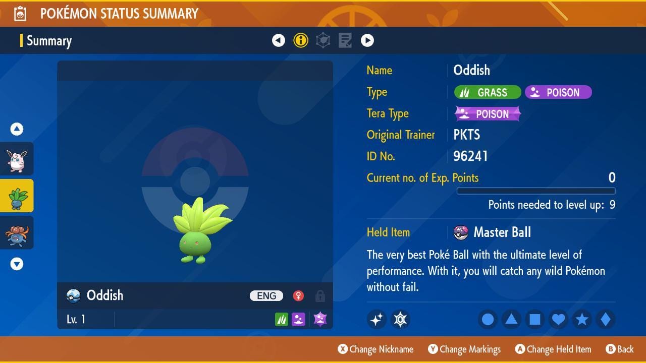 Pokemon Scarlet and Violet Shiny ODDISH 6IV Competitive Battle Ready Pokémon card photo 2