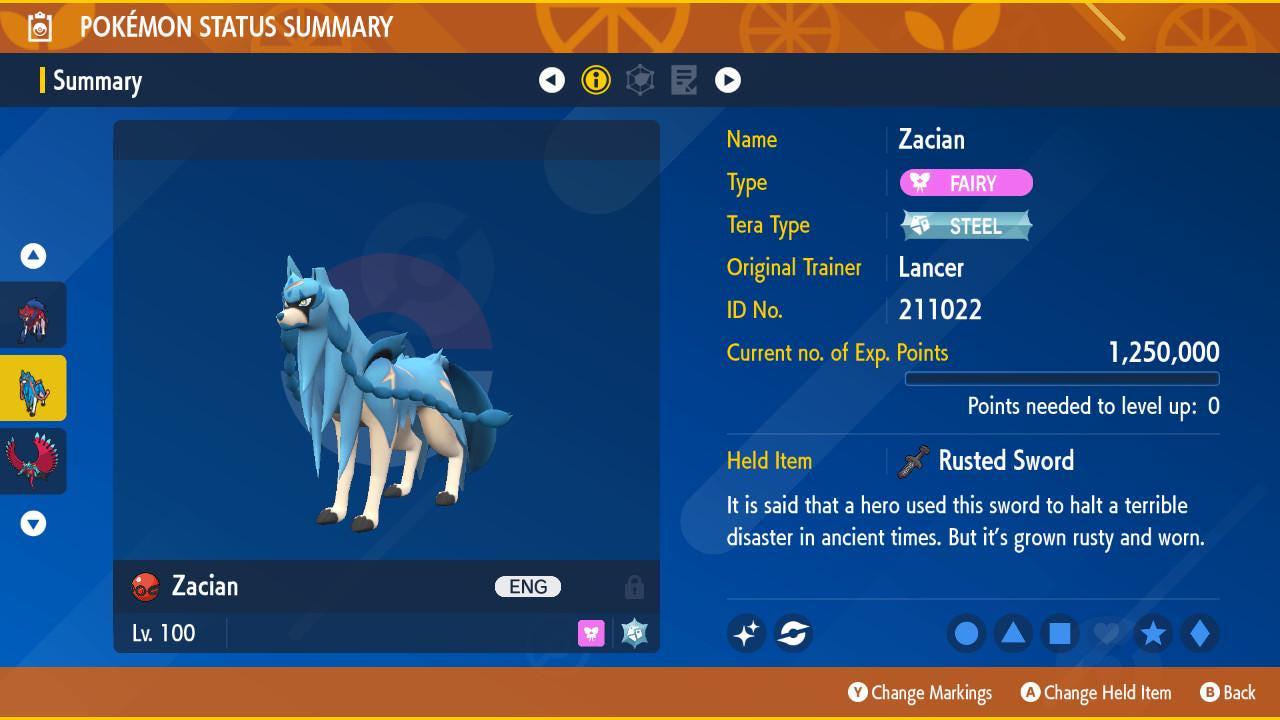 Foto de la carta Pokémon ZACIAN CORONADO con Espada variocolor 6IV Pokémon Escarlata y Púrpura 6IV Listo para el Combate Competitivo 2