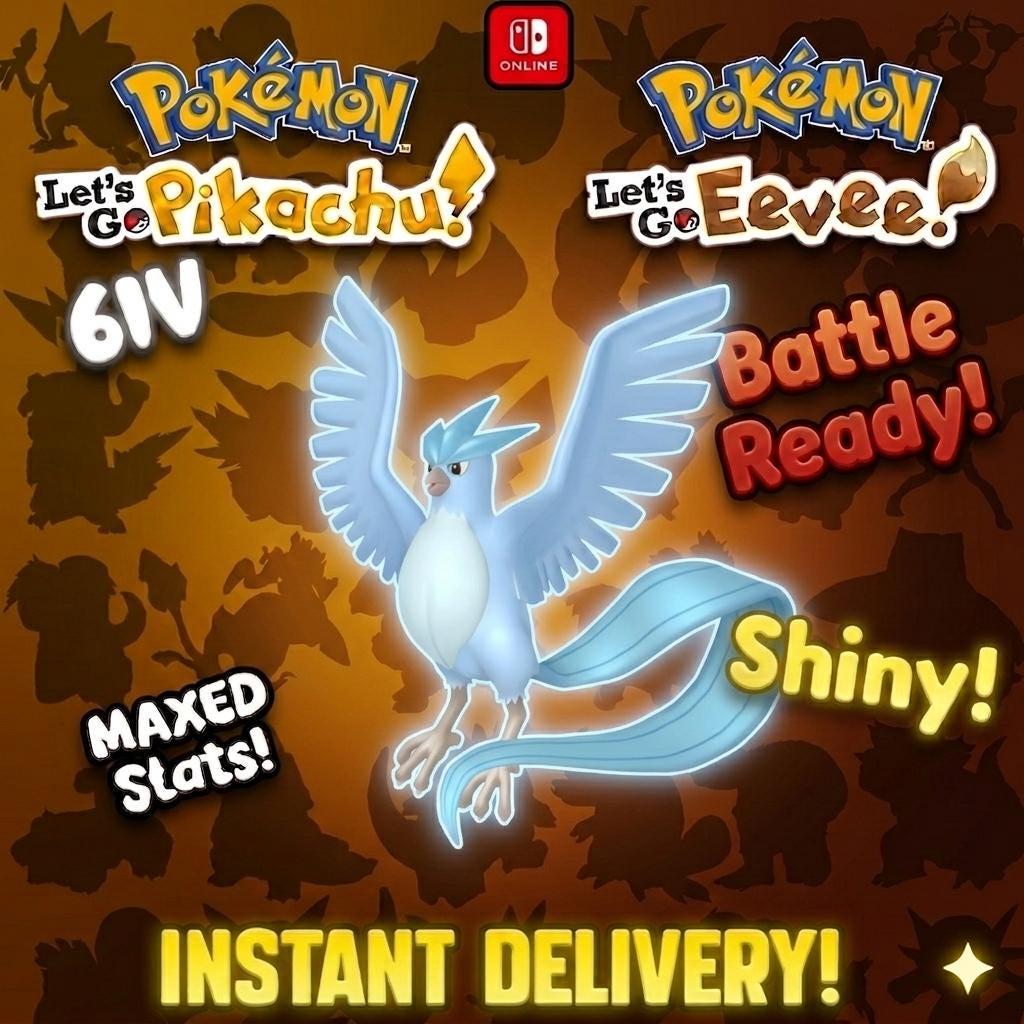 SHINY 6IV Articuno Pokémon Lets Go Pikachu Eevee 6IV Competitive Battle Ready – Pokémon Let's Go Pokémon card photo