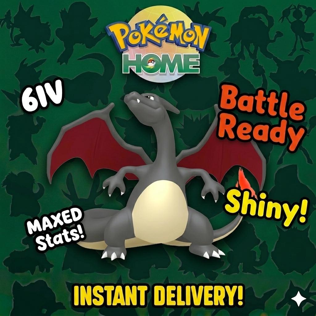 Shiny Charizard Pokémon HOME 6IV Competitive Battle Ready Pokémon card photo