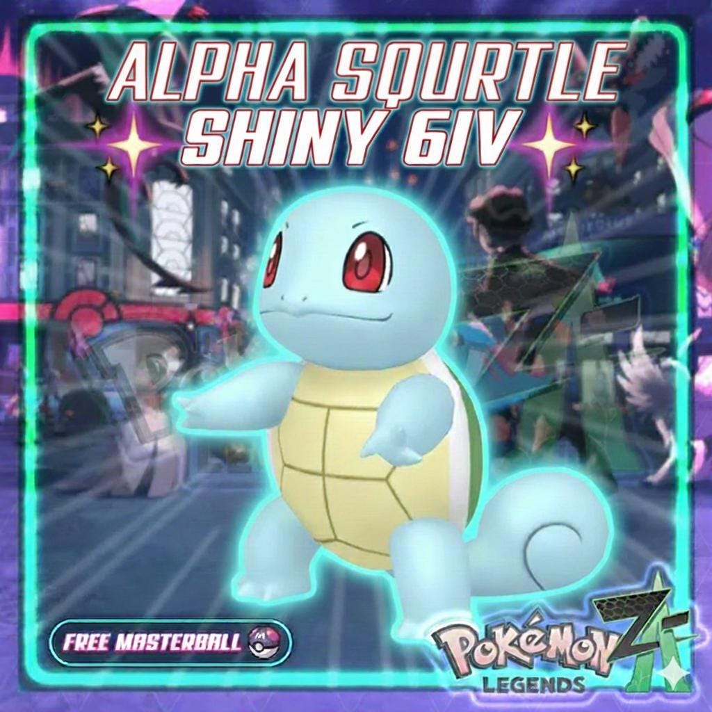 Pokemon Za Lvl 5 Modest SHINY ALPHA 6IV Squirtle Pokémon Legends ZA 6IV Competitive Battle Ready Pokémon card photo