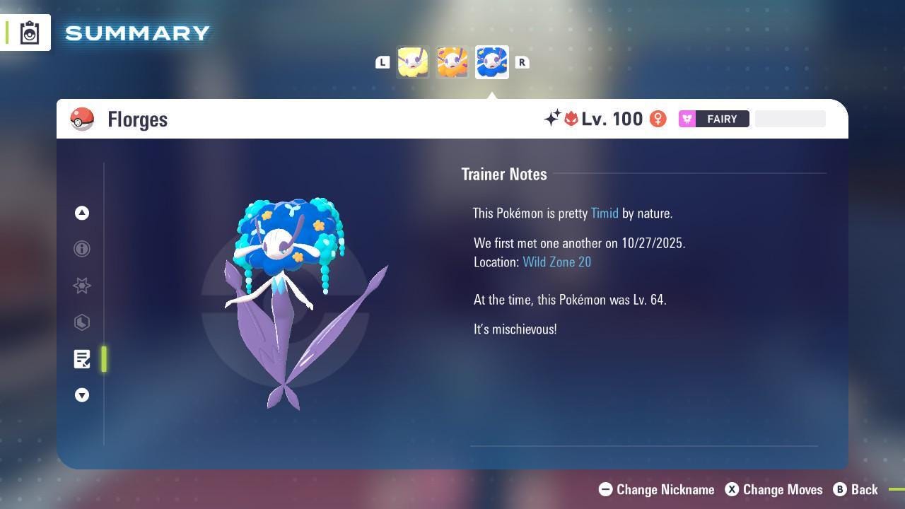 Foto de la carta Pokémon Florges Azul Alfa Variocolor Pokémon Legends ZA 6IV Listo para la Batalla Competitiva 4