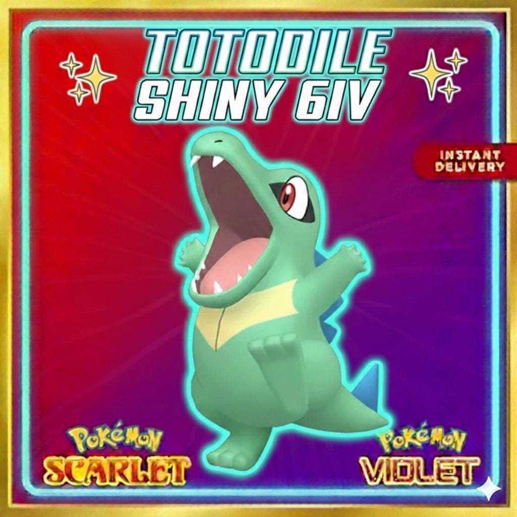 Shiny TOTODILE Pokémon Scarlet and Violet 6IV Competitive Battle Ready Pokémon card photo