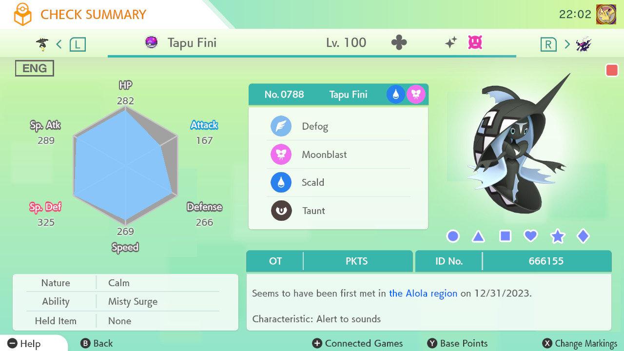 Shiny TAPU FINI Pokémon HOME 6IV Competitive Battle Ready – Pokémon HOME Transfers Pokémon card photo