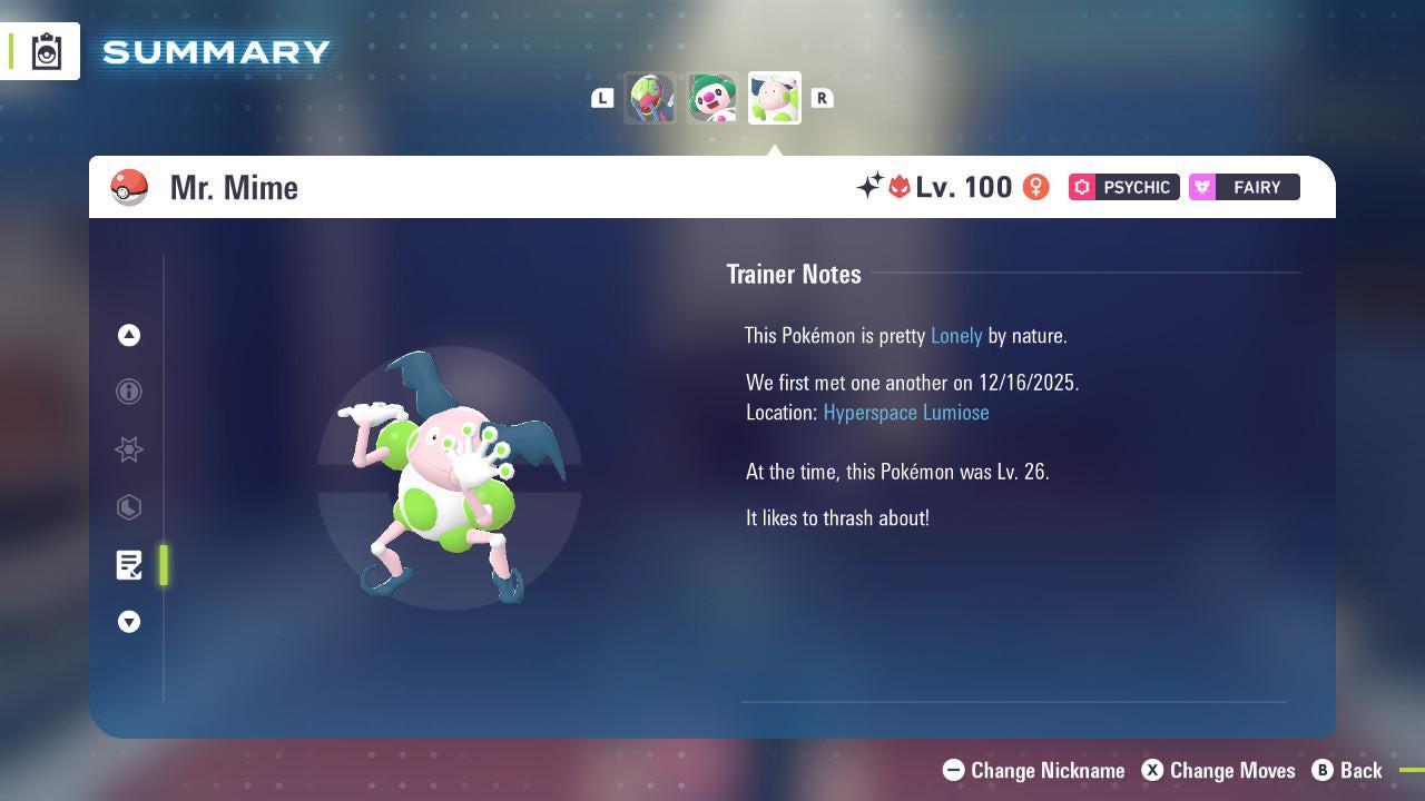 Foto de la carta Pokémon Shiny Alpha Mr. Mime Pokémon Legends ZA Mega Dimension DLC 6IV Listo para el Combate Competitivo 4