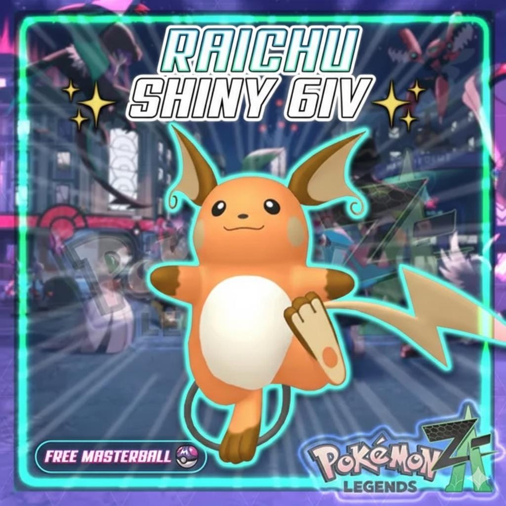 Foto de la carta Pokémon RAICHU variocolor Pokémon Leyendas ZA 6IV Listo para el Combate Competitivo