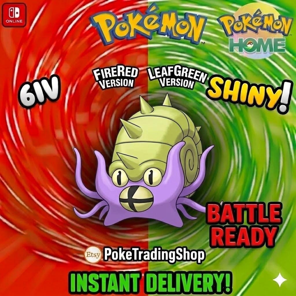 Foto de la carta Pokémon OMASTAR VARIOCROMÁTICO Pokémon Rojo Fuego Verde Hoja 6IV Competitivo Listo para la Batalla