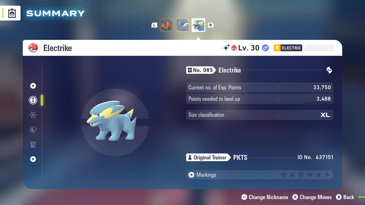 Foto de la carta Pokémon Shiny Alpha Electrike Pokémon Legends ZA 6IV Listo para el Combate Competitivo 3