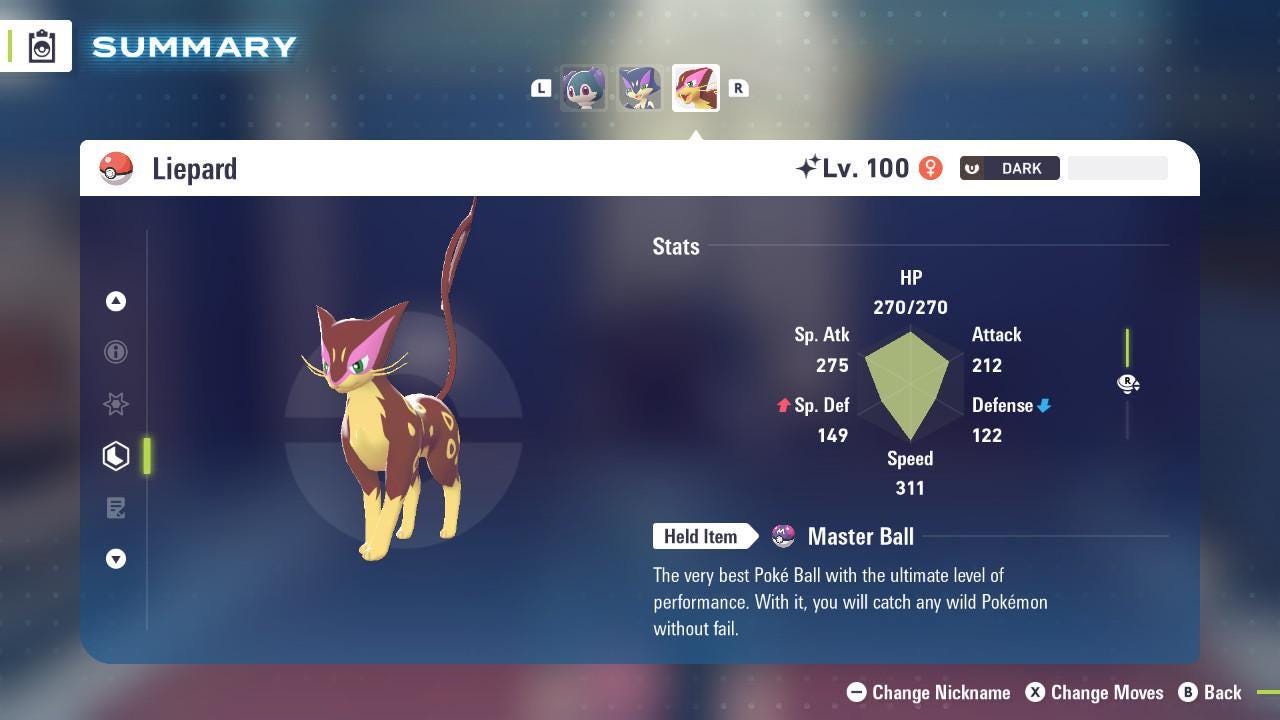 Shiny Liepard Pokemon Legends ZA Mega Dimension DLC 6IV Competitive Battle Ready – Pokémon Legends Z-A Pokémon card photo