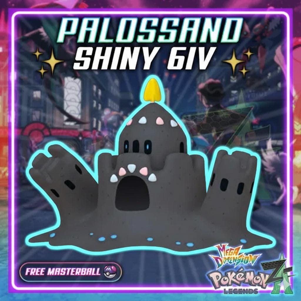 Foto de la carta Pokémon Palossand Variocolor Pokémon Legends ZA DLC Mega Dimension 6IV Listo para el Combate Competitivo