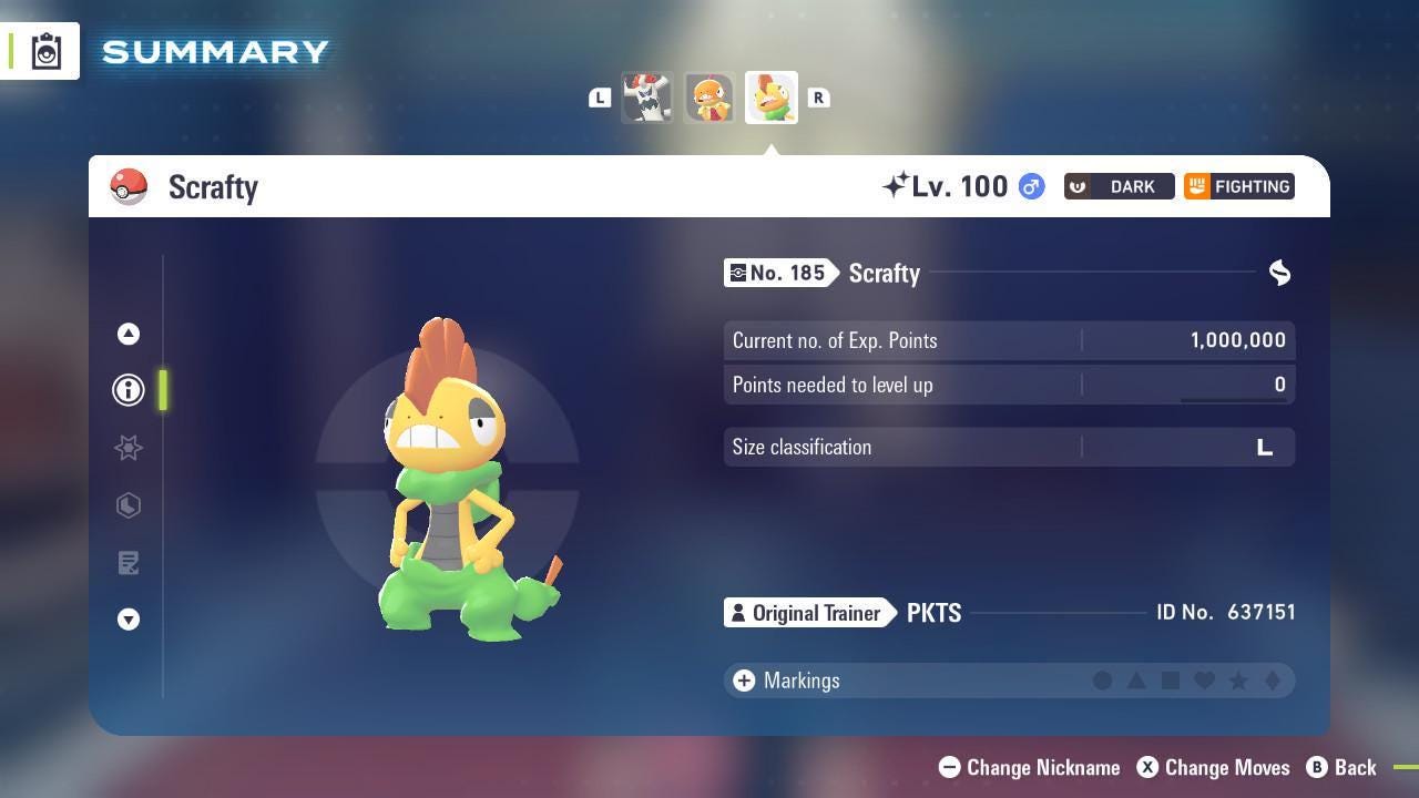Foto de la carta Pokémon Shiny SCRAFTY Pokémon Legends ZA 6IV Listo para el Combate Competitivo 2