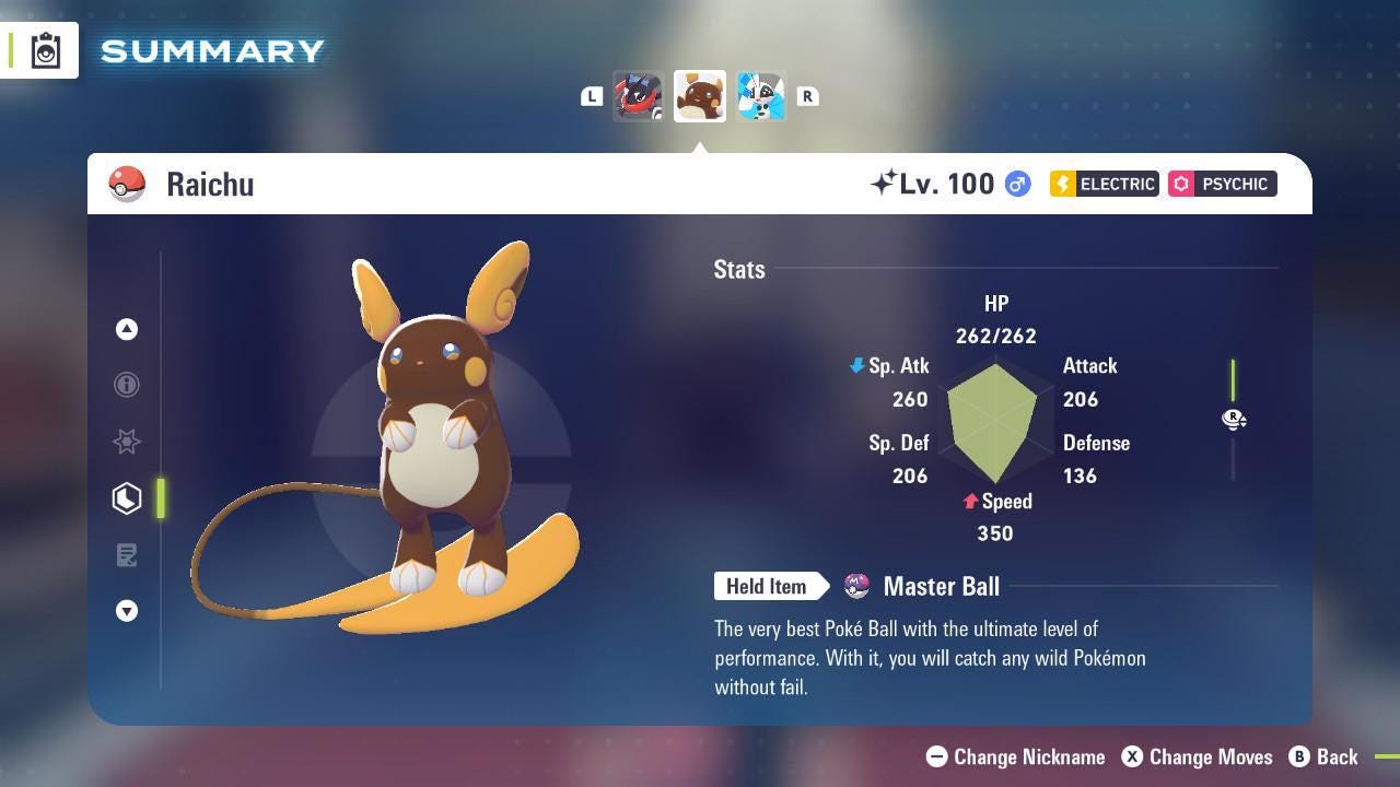 Foto de la carta Pokémon Pokemon Za Shiny 6IV RAICHU DE ALOLA Pokémon Legends ZA 6IV Competitivo Listo para la Batalla 2