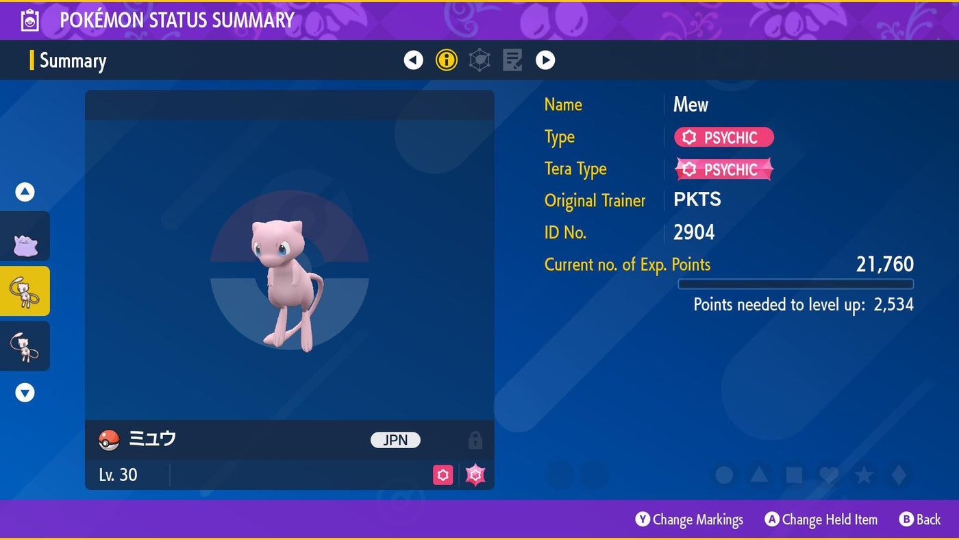 Event MEW Faraway Island Lv.30 Original Pokémon Scarlet Violet + HOME Compatible Japanese Name Bonus Gift Included Pokémon card photo