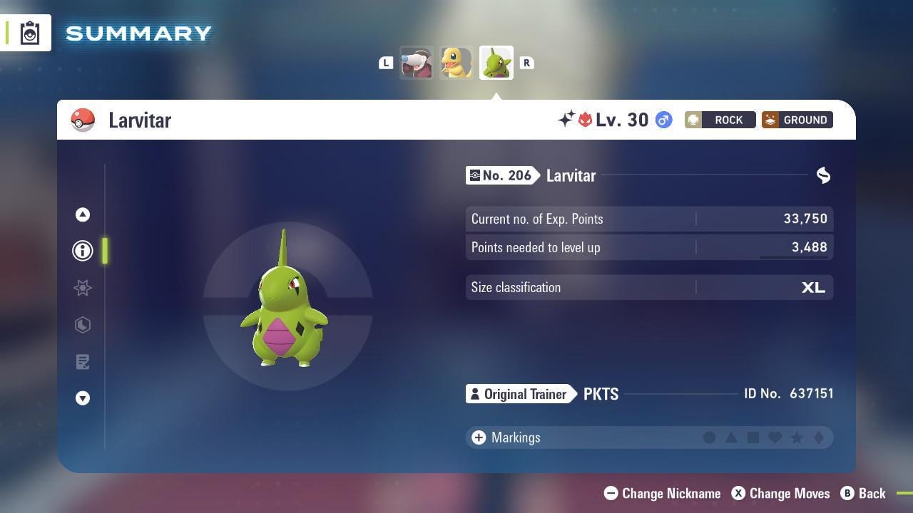 Foto de la carta Pokémon Larvitar Shiny Alpha Pokémon Legends ZA 6IV Competitivo Listo para la Batalla 3