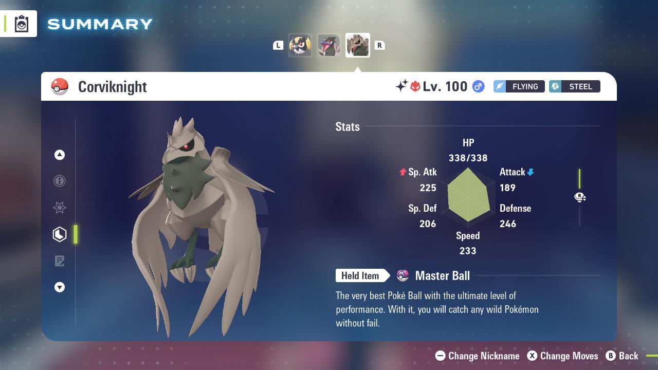 Foto de la carta Pokémon Corviknight Alfa Variocolor Pokémon Legends ZA 6IV Competitivo Listo para la Batalla