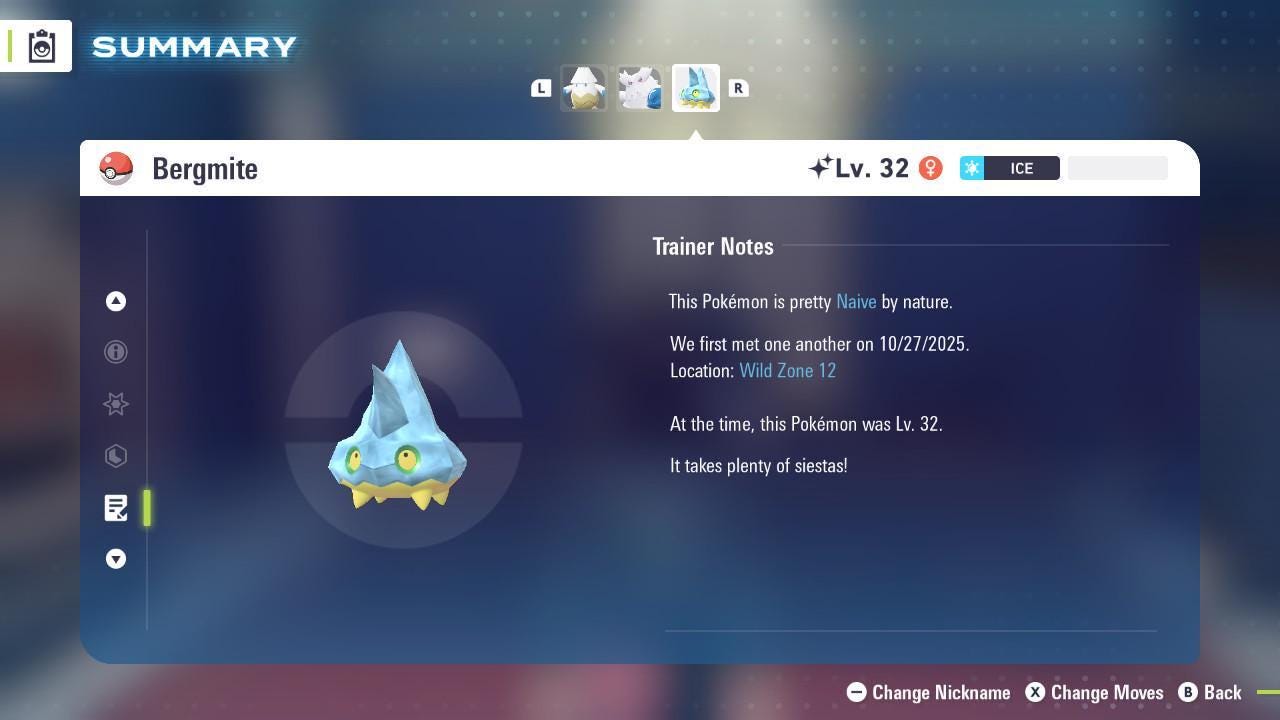 Фото покемона Блестящий BERGMITE Pokémon Legends ZA 6IV Готов к соревновательным битвам 4