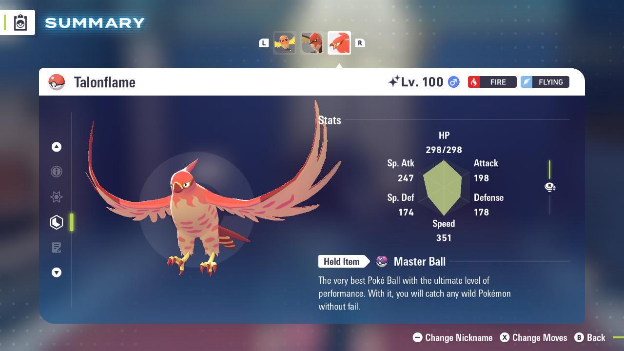 Foto de la carta Pokémon Shiny TALONFLAME Pokémon Legends ZA 6IV Listo para el Combate Competitivo 2
