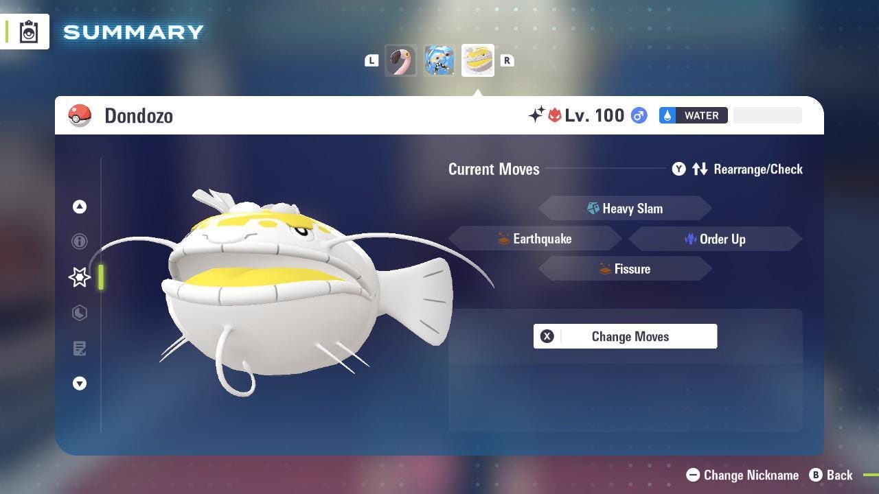 Foto de la carta Pokémon Shiny Alpha Dondozo Pokémon Legends ZA Mega Dimension DLC 6IV Listo para el Combate Competitivo 4