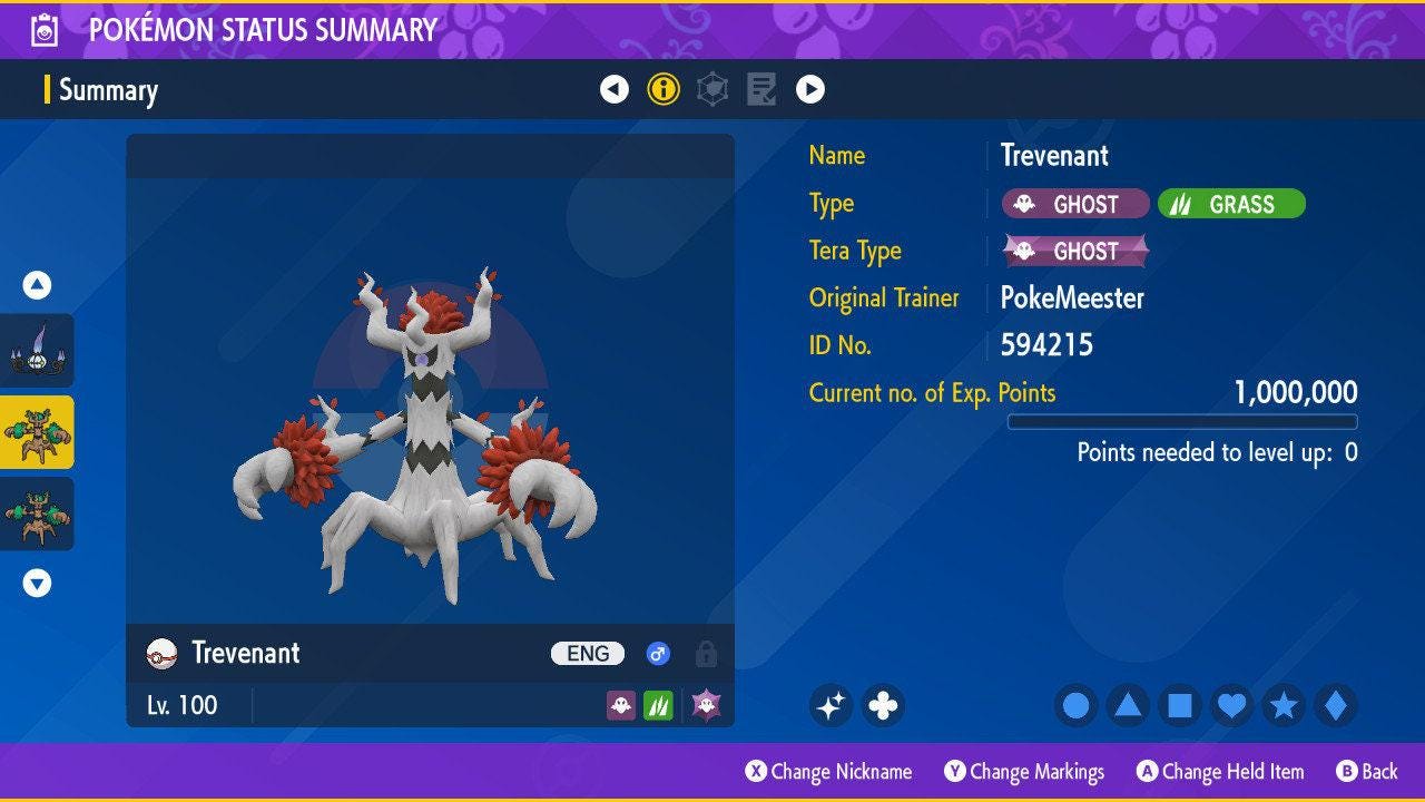 Shiny TREVENANT Pokémon Scarlet Violet 6IV Competitive Battle Ready Pokémon card photo