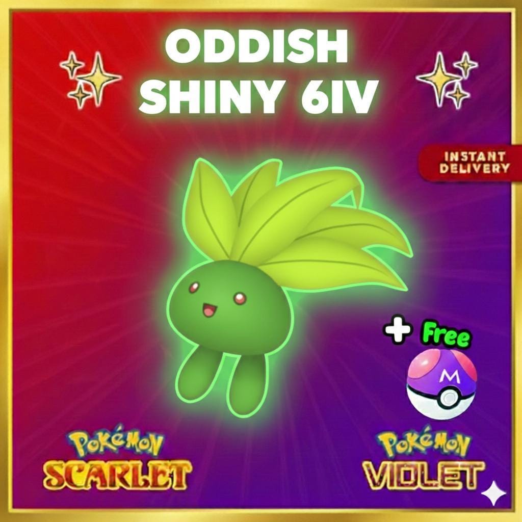Pokemon Scarlet and Violet Shiny ODDISH 6IV Competitive Battle Ready Pokémon card photo