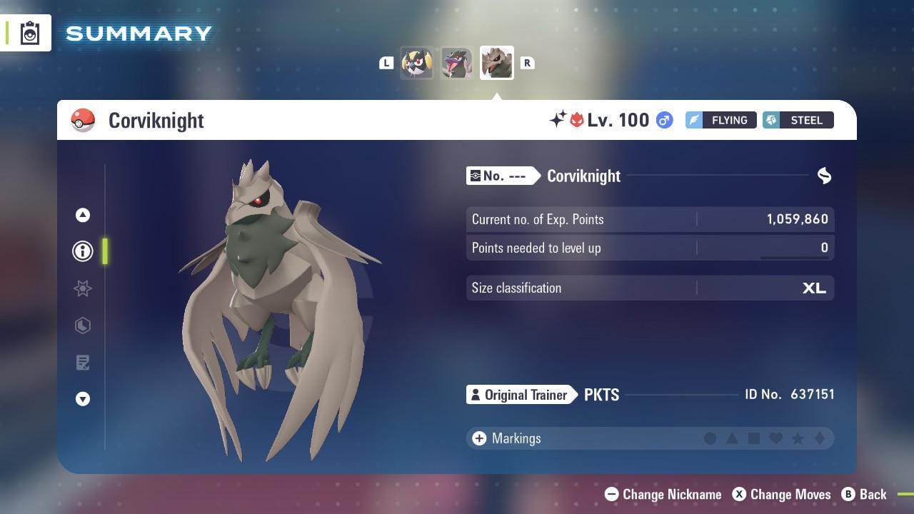 Foto de la carta Pokémon Corviknight Alfa Variocolor Pokémon Legends ZA 6IV Competitivo Listo para la Batalla 2