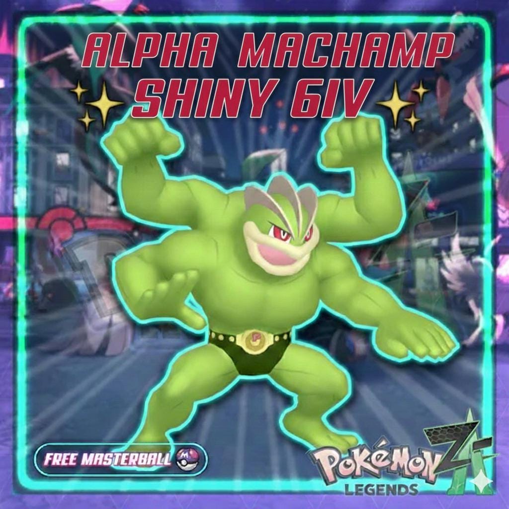 Foto de la carta Pokémon Shiny Alpha Machamp Pokémon Legends ZA 6IV Competitivo Listo para la Batalla