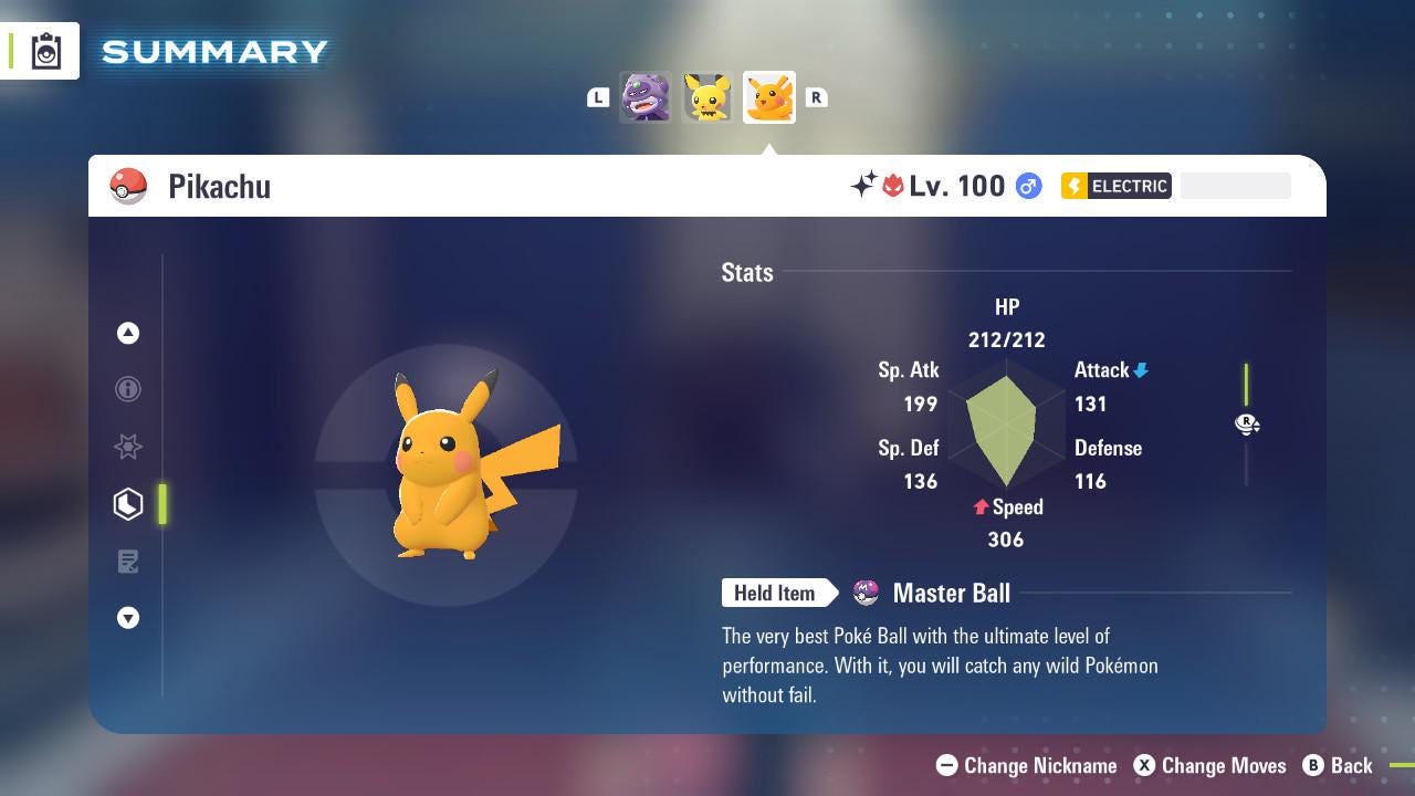 Pokemon Za Lvl 100 Timid SHINY ALPHA 6IV Pikachu Pokémon Legends ZA 6IV Competitive Battle Ready Pokémon card photo 2