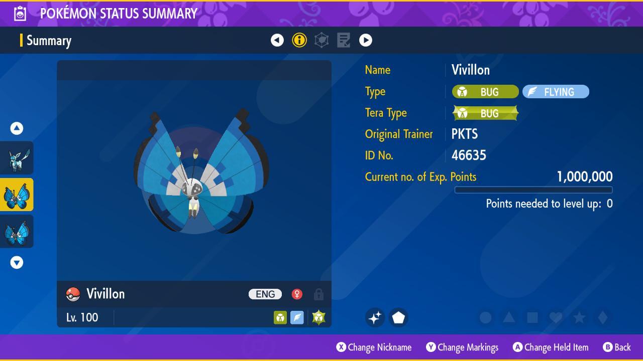 Shiny Marine VIVILLON Pokémon Scarlet and Violet 6IV Competitive Battle Ready Pokémon card photo