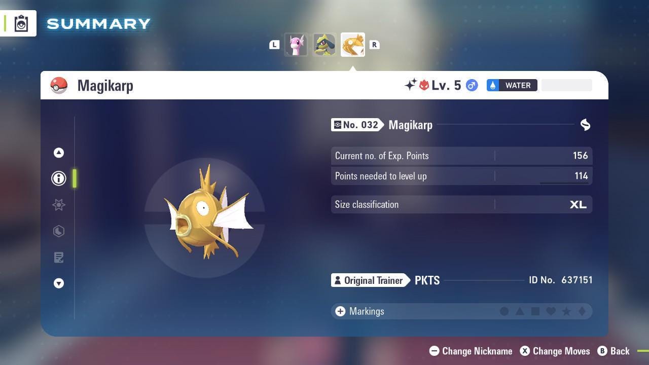 Pokemon Za Lvl 5 Adamant SHINY ALPHA 6IV Magikarp Pokémon Legends ZA 6IV Competitive Battle Ready Pokémon card photo 3