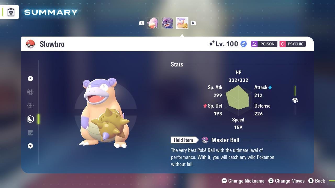 Foto de la carta Pokémon Pokémon ZA Shiny 6IV SLOWBRO DE GALAR Pokémon Legends ZA 6IV Listo para el Combate Competitivo