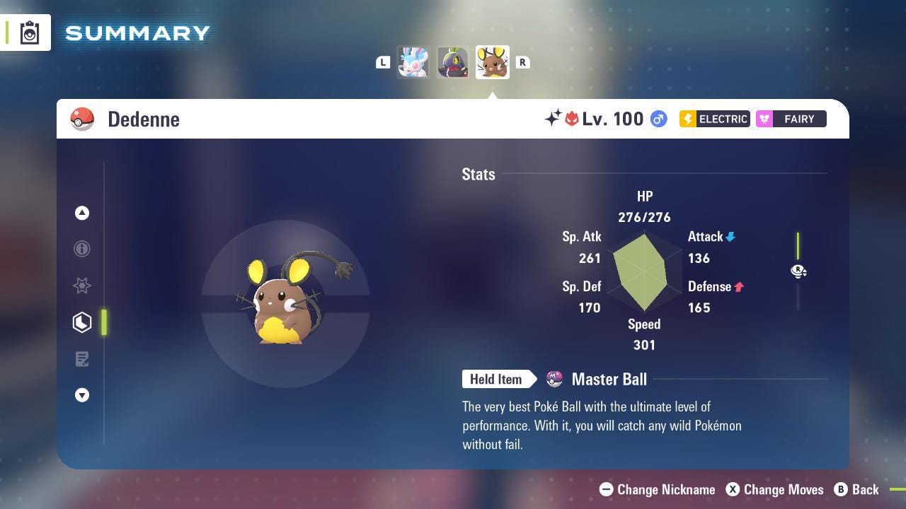 Shiny Alpha Dedenne Pokémon Legends ZA 6IV Competitive Battle Ready Pokémon card photo